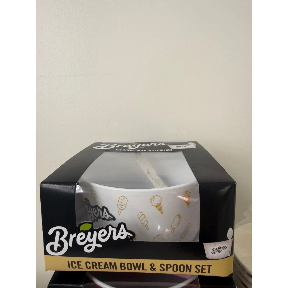 Breyers Ice Cream Bowl and Spoon Set Ceramic Waffle Cone 3 Sets Plus 10 Cups